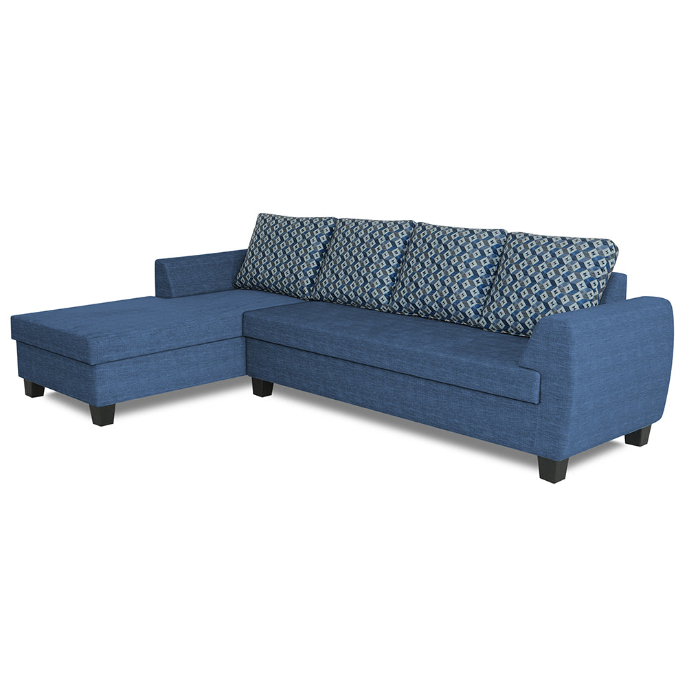 Adorn India Raiden Bricks Premium L Shape 6 Seater Sofa Set with Center Table (Left Hand Side) (Blue) (3 Year Warranty)