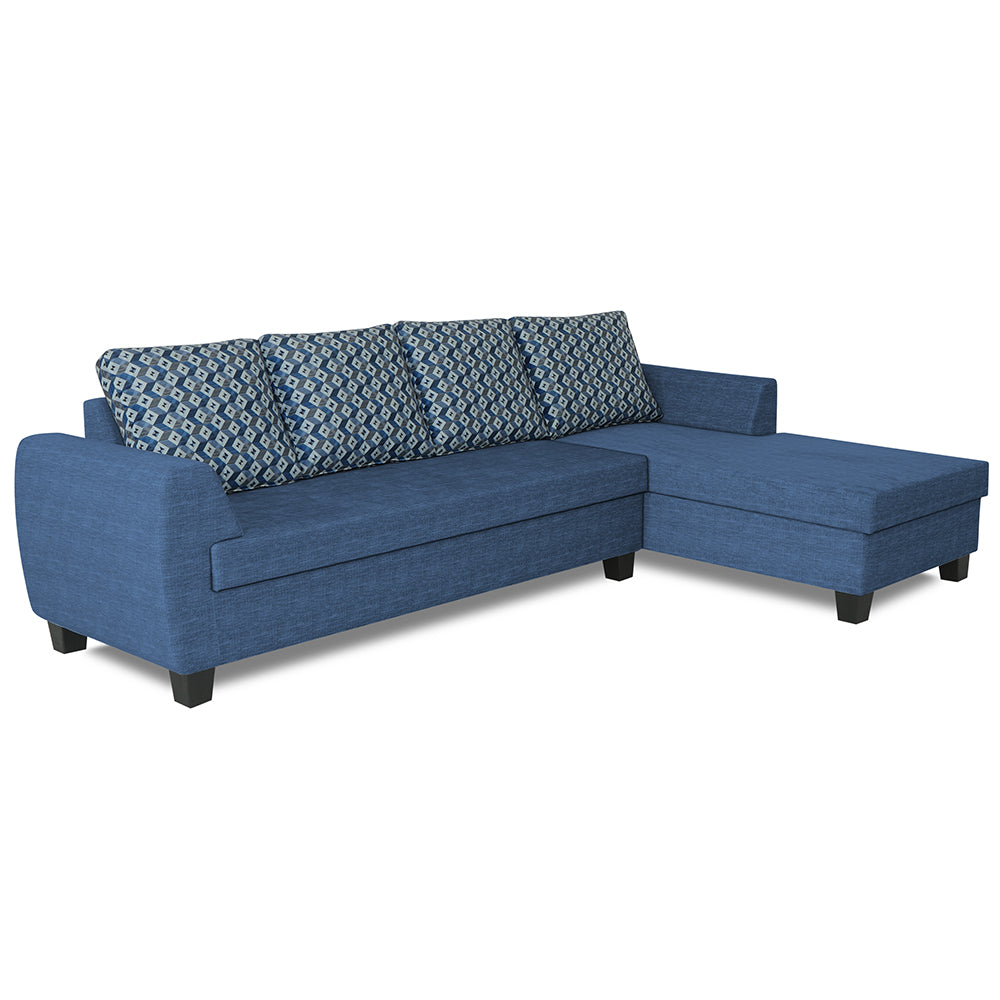 Adorn India Raiden Bricks Premium L Shape 6 Seater Sofa Set with Center Table (Right Hand Side) (Blue) (3 Year Warranty)