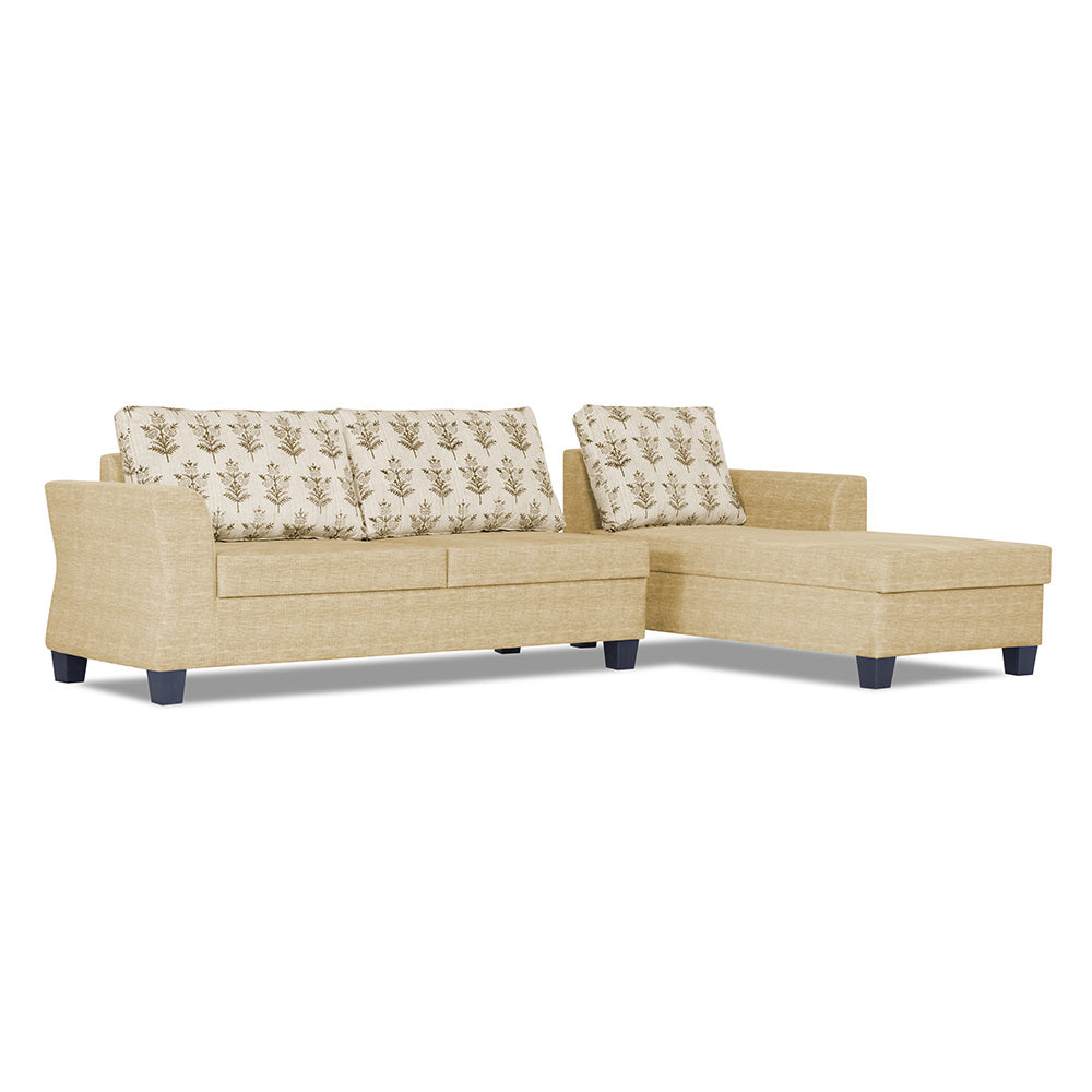 Adorn India Valencia Plus L Shape 6 Seater Sofa Set Leaf (Right Hand Side) (Beige)