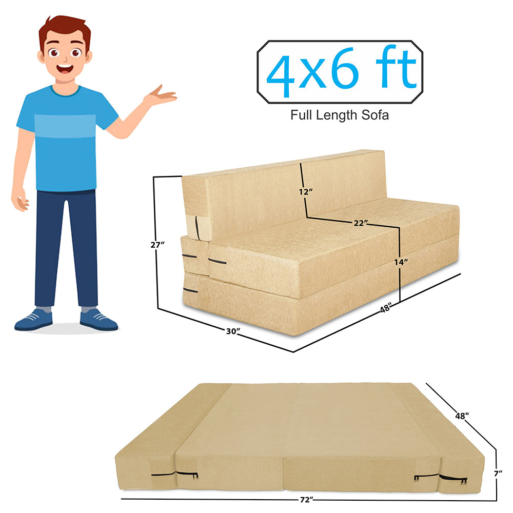 Adorn India Easy Alyn Plus Stripes 2 Seater Sofa Cum Bed (4X6) (Beige) (1 Year Warranty)