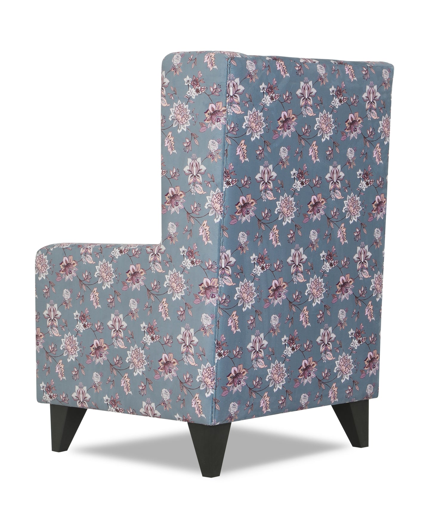 Adorn India Christopher 1 Seater Wing Chair Floral Print with Puffy (Grey)