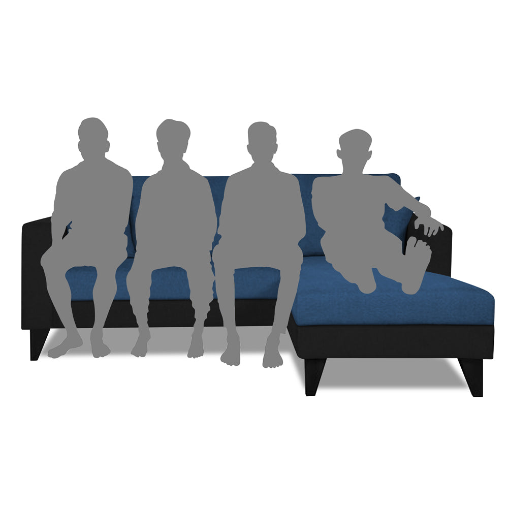 Adorn India Martin L Shape 4 Seater Sofa Set Two Tone (Right Hand Side) (Blue & Black) (3 Year Warranty)