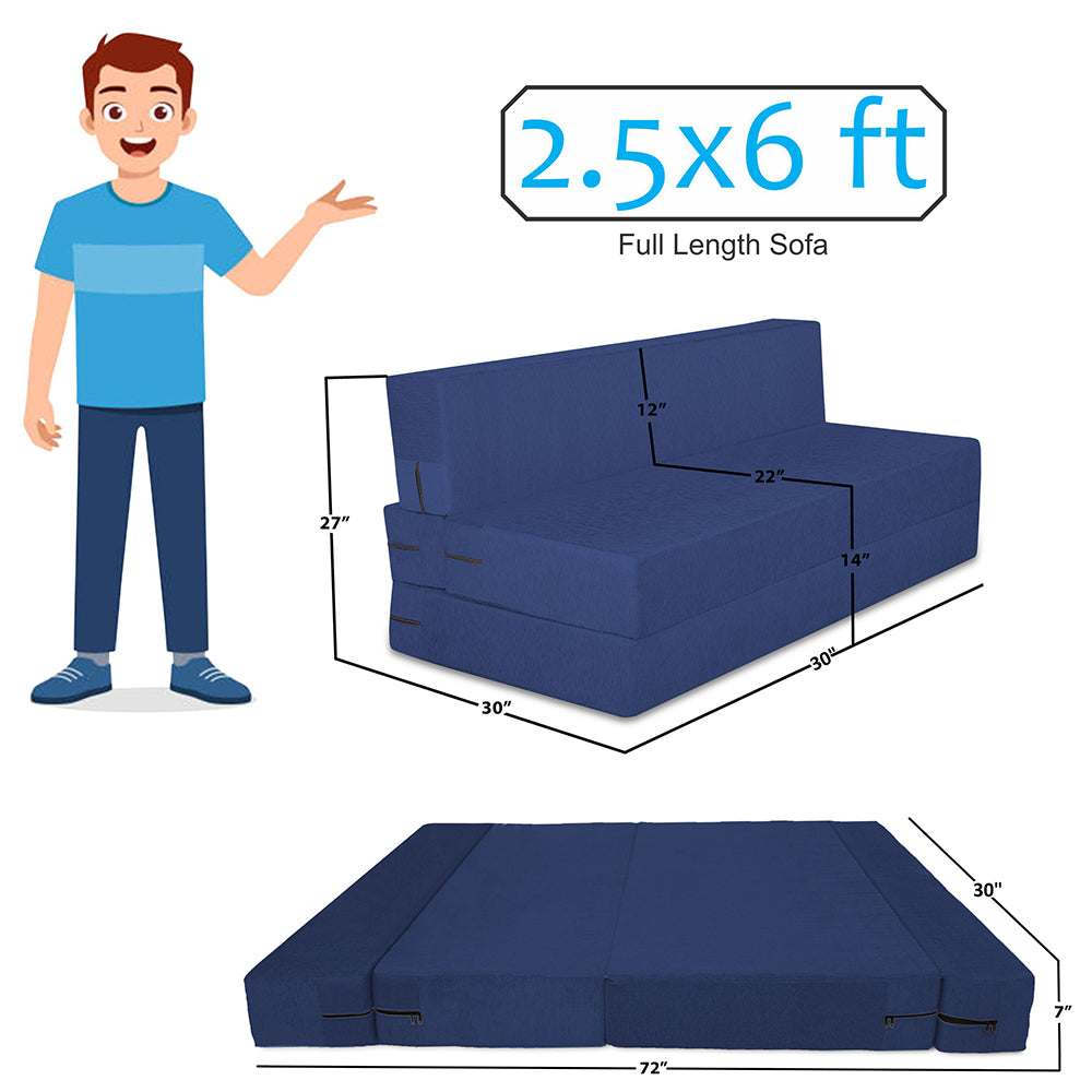 Adorn India Easy Alyn Plus Stripes 1 Seater Sofa Cum Bed (2.5x6) (Blue)(1 Year Warranty)