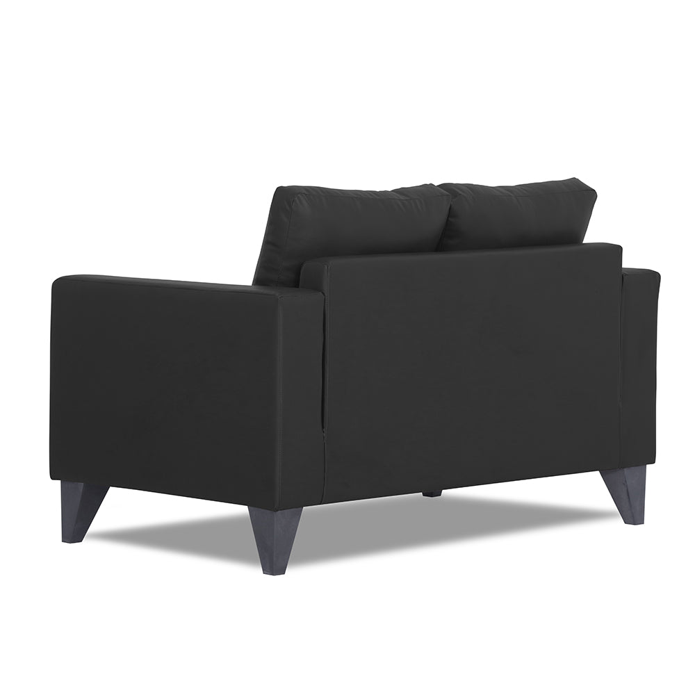 Adorn India Straight line Plus Leatherette 2 Seater Sofa (Black) (3 Year Warranty)