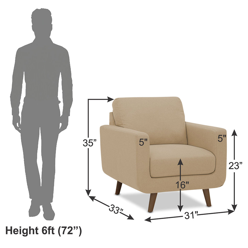Adorn India Damian 1 Seater Sofa (Beige) (3 Year Warranty)