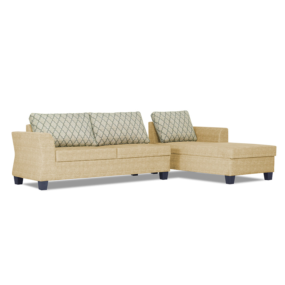 Adorn India Alexia Plus L Shape 5 Seater Sofa Set Blossom (Right Hand Side) (Beige)
