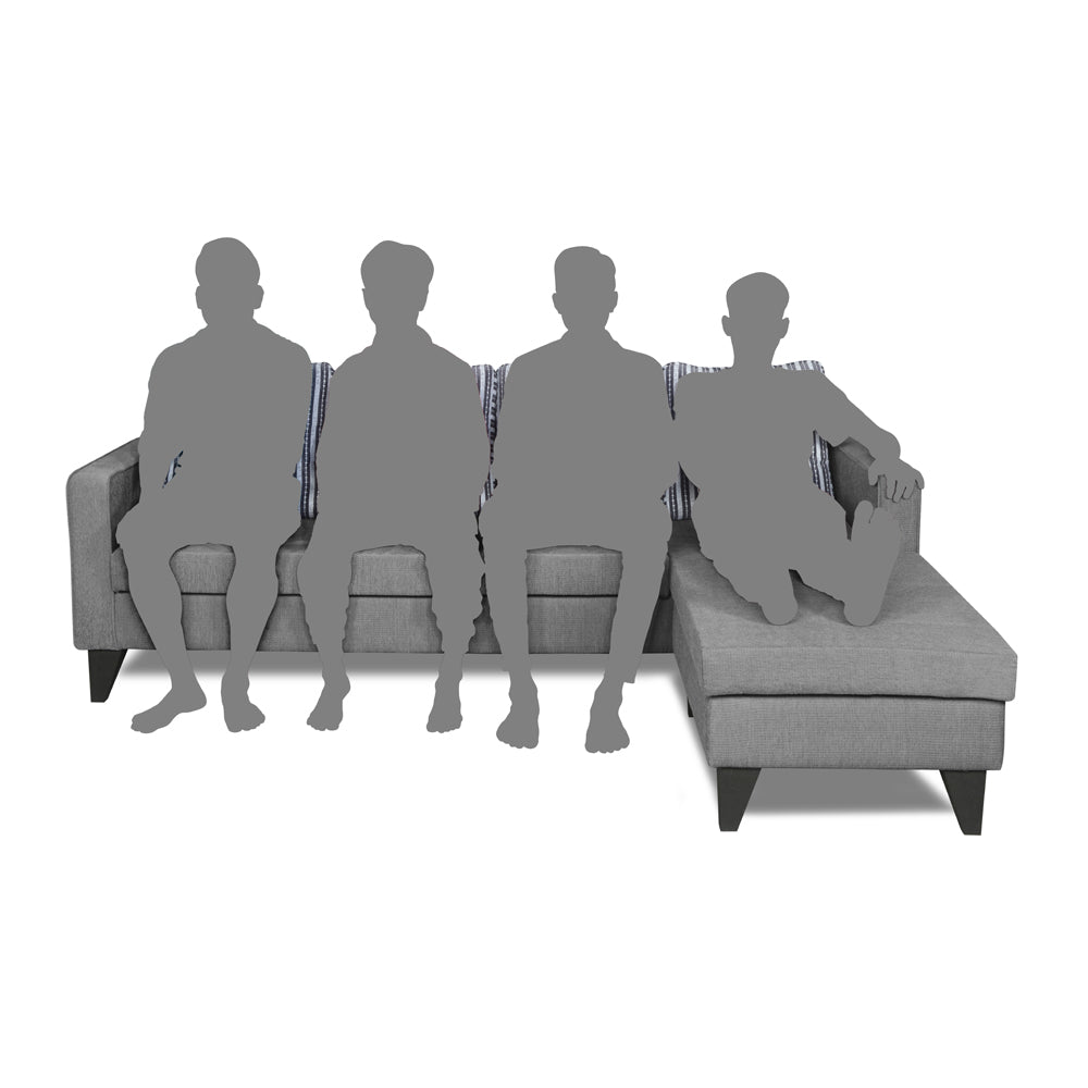 Adorn India Chandler Stripes L Shape 5 Seater Sofa Set RHS (Grey) (3 Year Warranty)