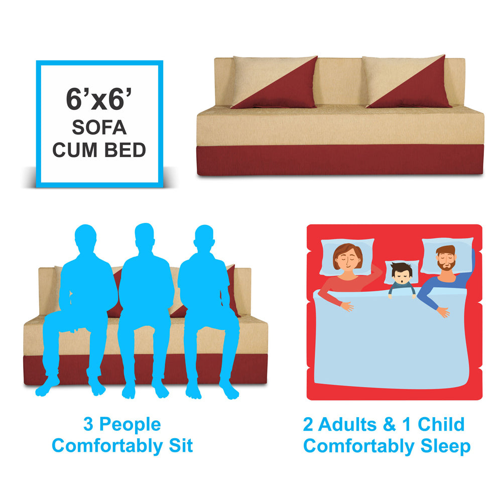 Adorn India Easy Desmond 4 Seater Sofa Cum Bed 6 x 6 (Maroon & Beige) (1 Year Warranty)