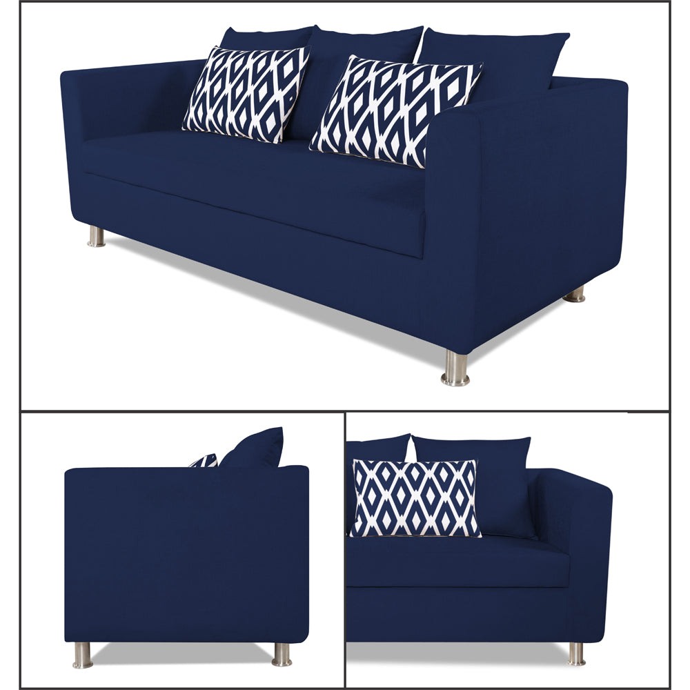 Adorn India Poland 3 Seater Sofa (Blue)