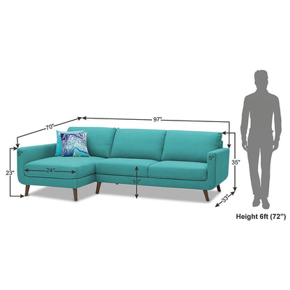 Adorn India Damian L Shape 6 Seater Sofa Set LHS (Aqua Blue) (3 Year Warranty)