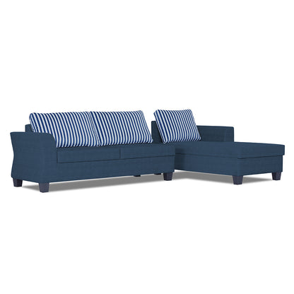 Adorn India Alexia Plus L Shape 5 Seater Sofa Set Stripes (Right Hand Side) (Blue)