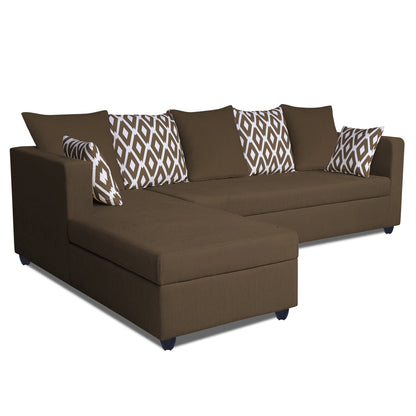 Adorn India Zink Straight line L Shape 5 Seater Sofa Rhombus Cushion (Left Side Handle)(Camel)