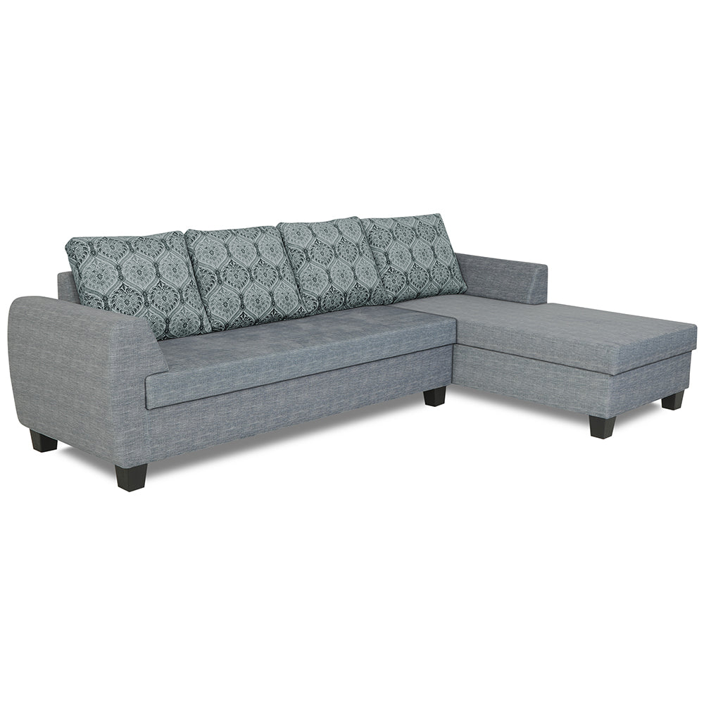 Adorn India Raiden Damask L Shape 6 Seater Sofa Set with Center Table (Right Hand Side) (Grey) (3 Year Warranty)