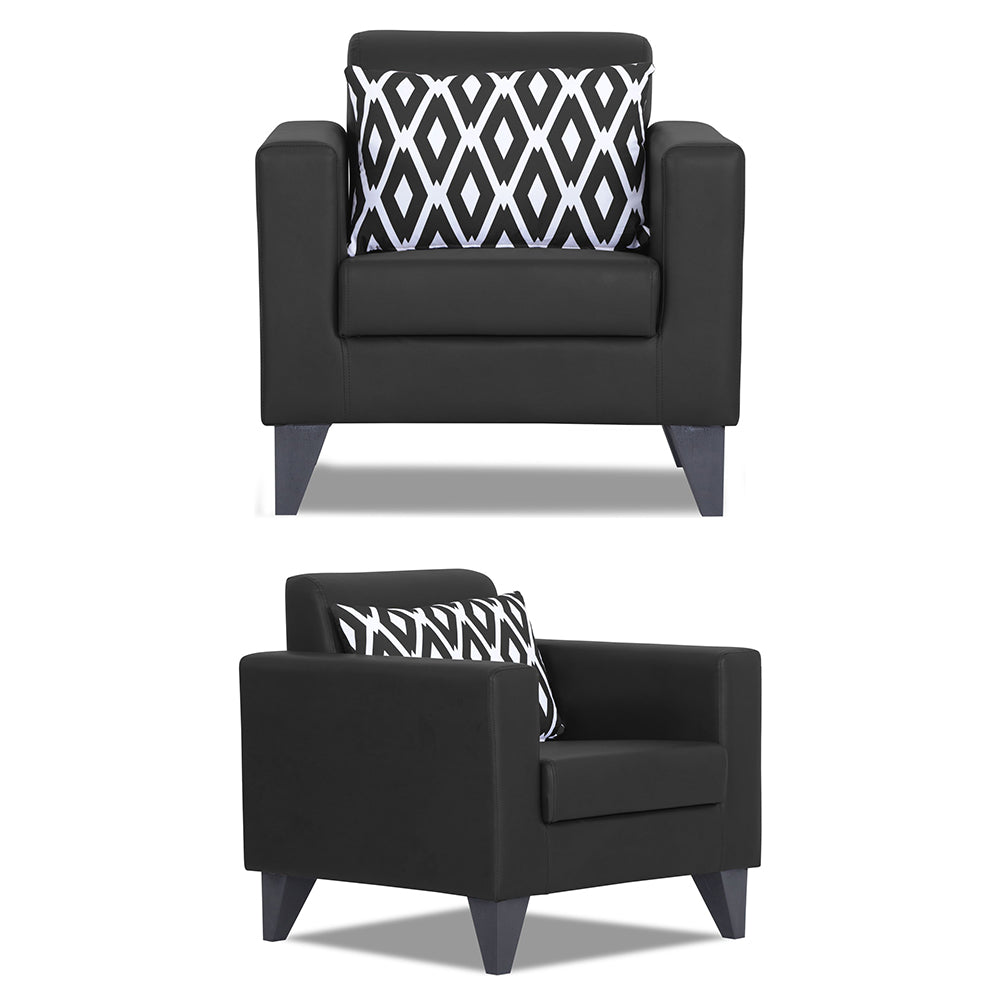 Adorn India Bladen Leatherette 3+1+1 5 Seater Sofa Set (Black)
