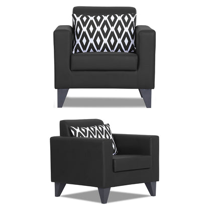 Adorn India Bladen Leatherette 3+1+1 5 Seater Sofa Set (Black)
