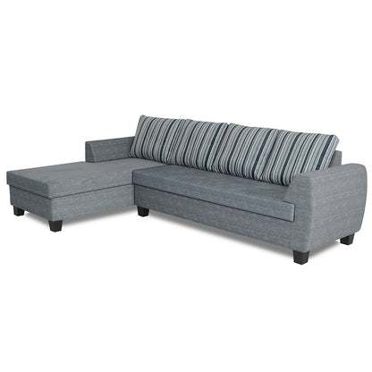 Adorn India Raiden Stripes L Shape 6 Seater Sofa Set with Center Table (Left Hand Side) (Grey) (3 Year Warranty)