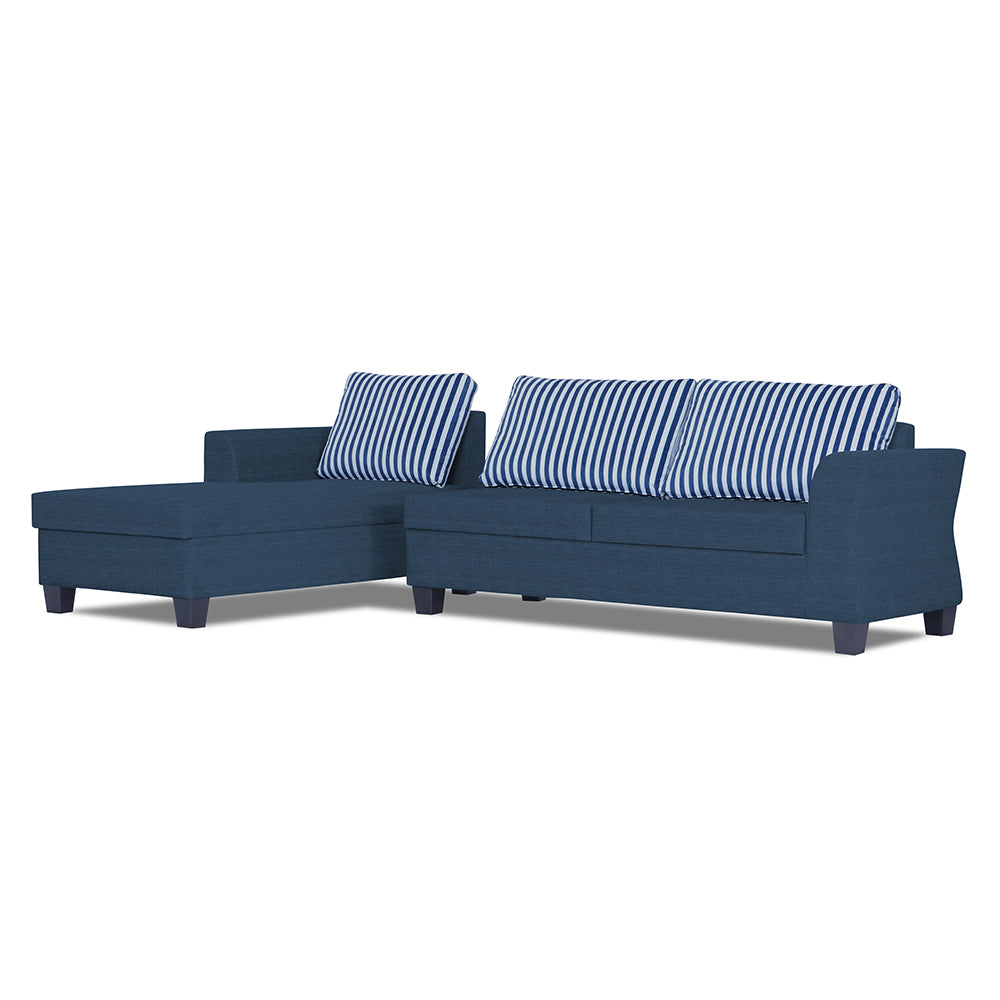 Adorn India Valencia Plus L Shape 6 Seater Sofa Set Stripes (Left Hand Side) (Blue)