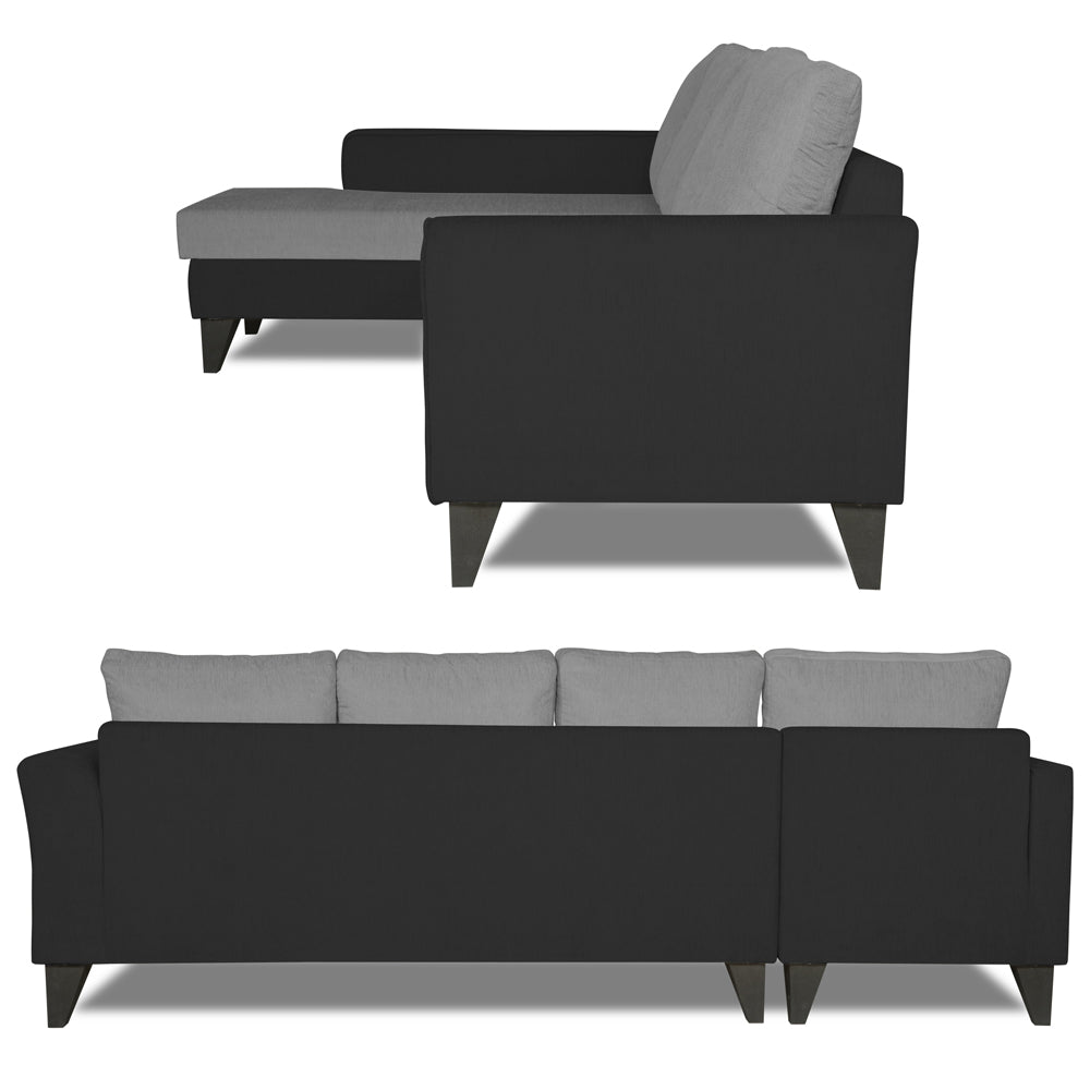 Adorn India Maddox Plain Two Tone L Shape 6 Seater Sofa Set LHS (Grey & Black) (3 Year Warranty)