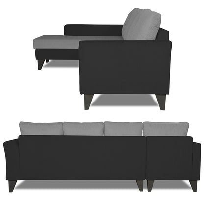 Adorn India Maddox Plain Two Tone L Shape 6 Seater Sofa Set LHS (Grey & Black) (3 Year Warranty)