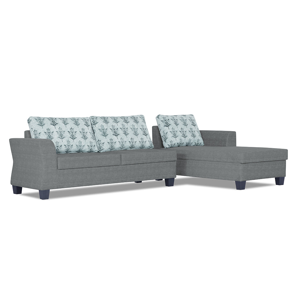 Adorn India Valencia Plus L Shape 6 Seater Sofa Set Leaf (Right Hand Side) (Grey)