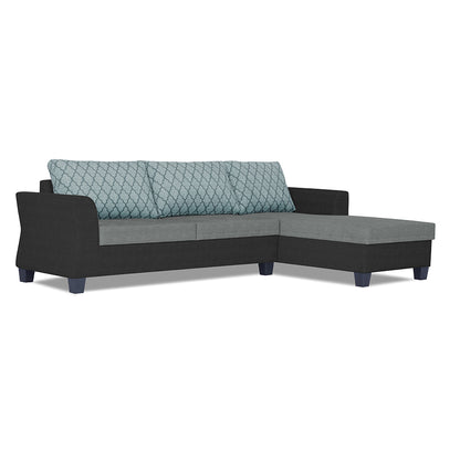 Adorn India Valencia Plus L Shape 6 Seater Sofa Set Blossom (Right Hand Side) (Grey & Black)