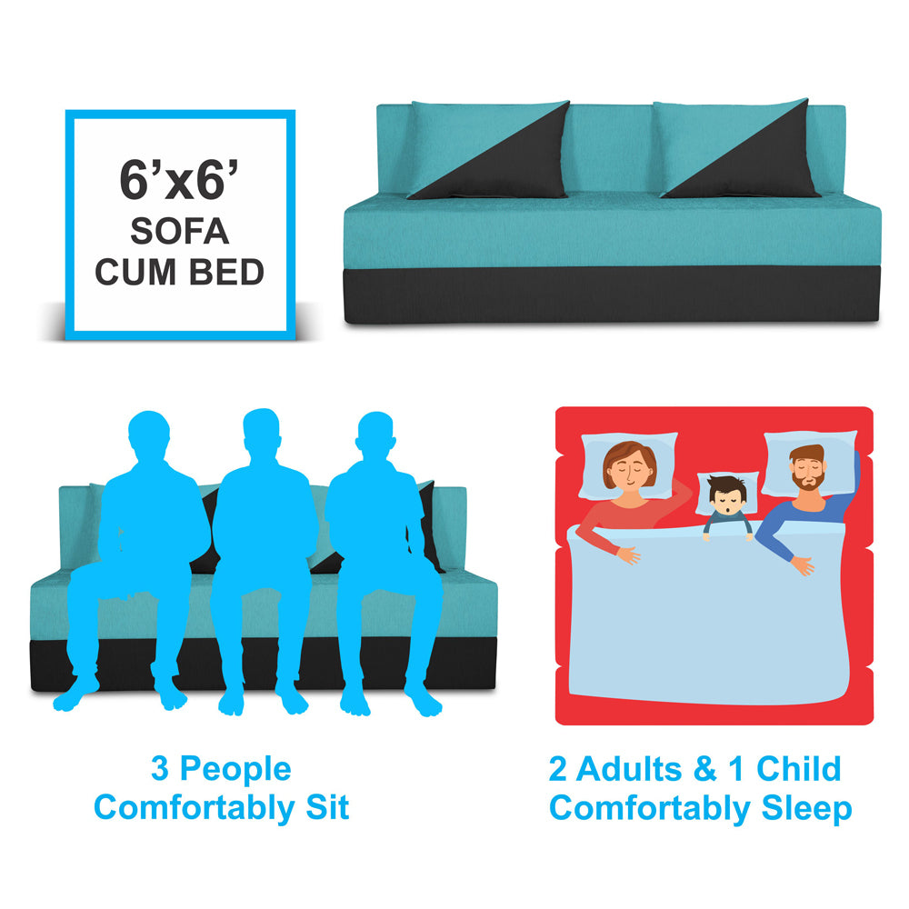 Adorn India Easy Desmond 4 Seater Sofa Cum Bed 6 x 6 (Rust & Black) (1 Year Warranty)