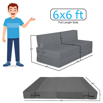 Adorn India Easy 4 Seater Sofa Cum Bed (Rhombus Pattern) Chennile Fabric - Washable Cover - Including 4 Cushion - Size 6' x 6' Ft (Grey Color) Perfect for Home & Office for Guests