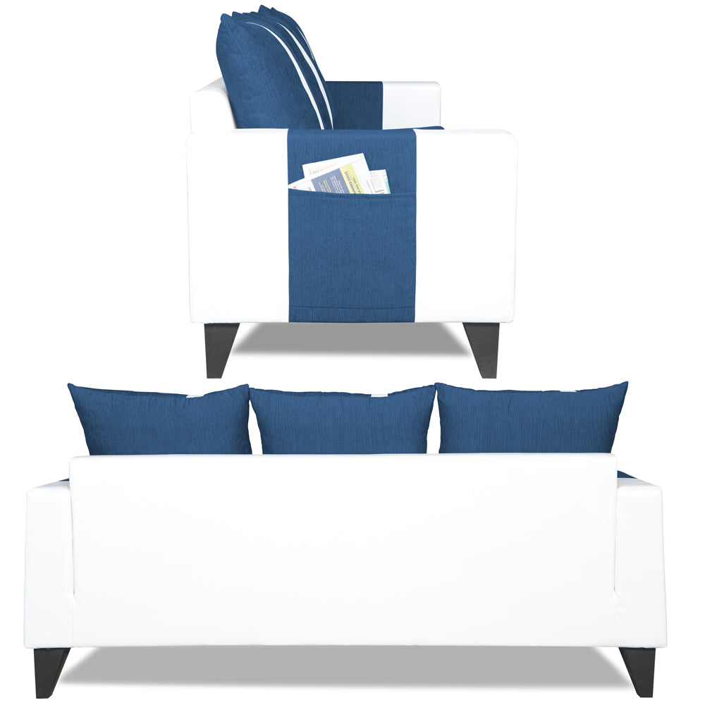 Adorn India Ashley Stripes Leatherette Fabric 3-2 Five Seater Sofa Set (Blue & White) (3 Year Warranty)