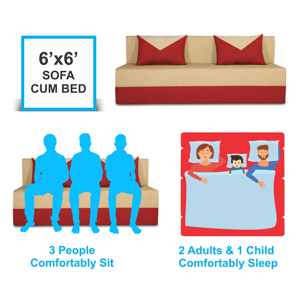 Adorn India Easy Boom 4 Seater Sofa Cum Bed 6 x 6 (Red Beige) (1 Year Warranty)