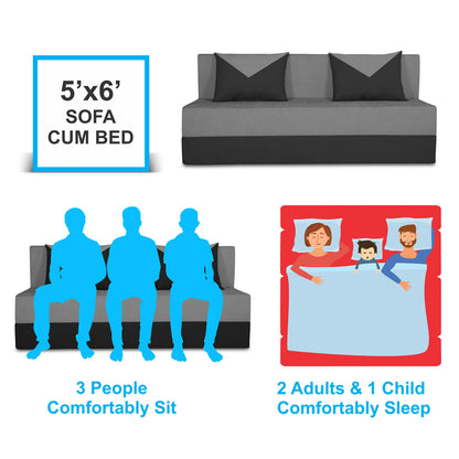 Adorn India Easy Boom 3 Seater Sofa Cum Bed 5 X 6 (Grey & Black) (1 Year Warranty)