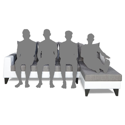 Adorn India Ashley Leatherette Fabric L Shape 6 Seater Sofa Set Plain (Right Hand Side) (Grey & White) (3 Year Warranty)