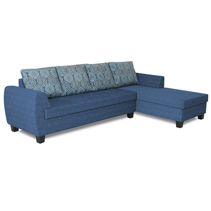 Adorn India Raiden Damask L Shape 6 Seater Sofa Set with Center Table (Right Hand Side) (Blue) (3 Year Warranty)