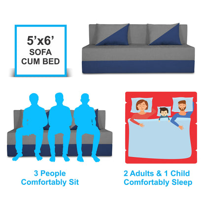 Adorn India Easy Desmond 3 Seater Sofa Cum Bed 5 X 6 (Blue & Grey) (1 Year Warranty)