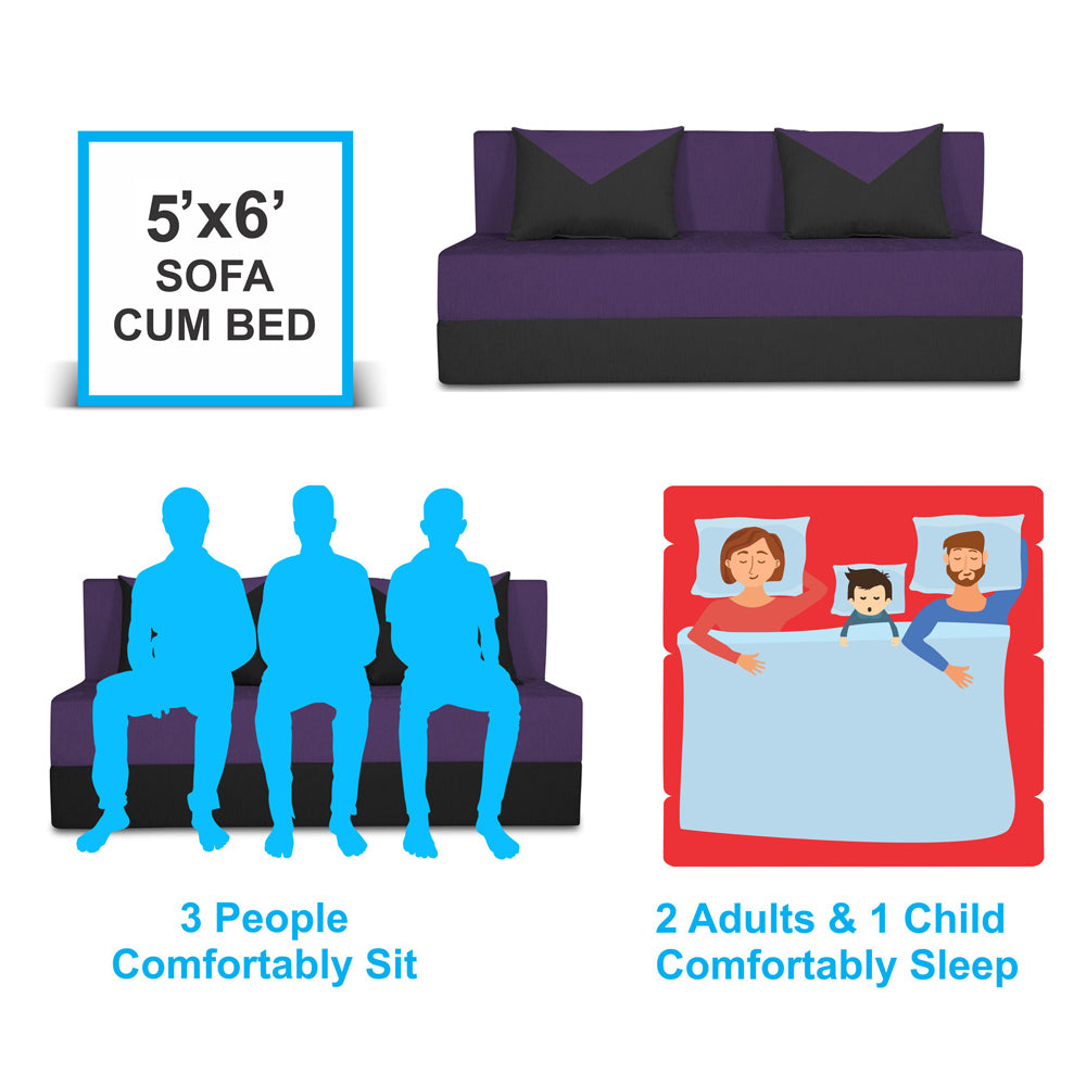 Adorn India Easy Boom 3 Seater Sofa Cum Bed 5 x 6 (Purple & Black) (1 Year Warranty)