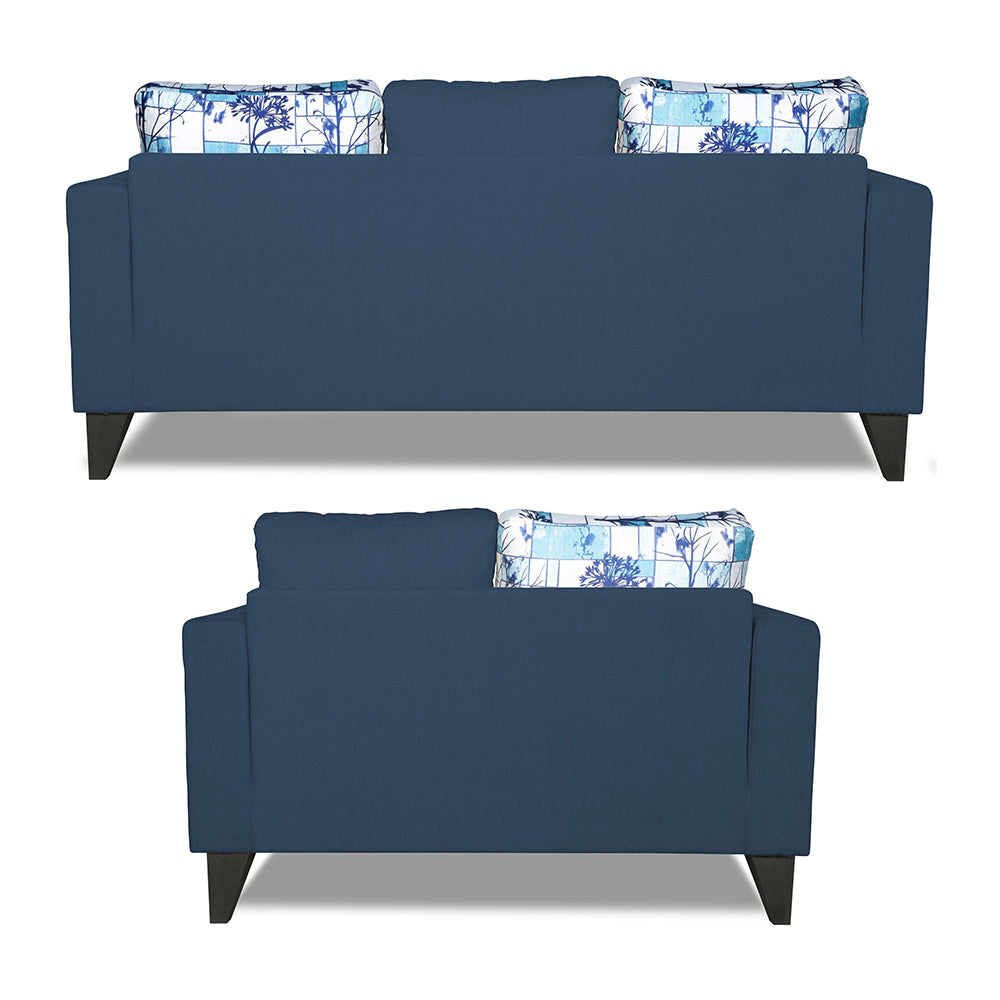Adorn India Hallton Digitel Print Cushion 3+2 5 Seater Sofa Set (Blue) (3 Year Warranty)