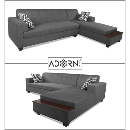 Adorn India Blazer L Shape 6 Seater Sofa Set (Right Side) (Grey)