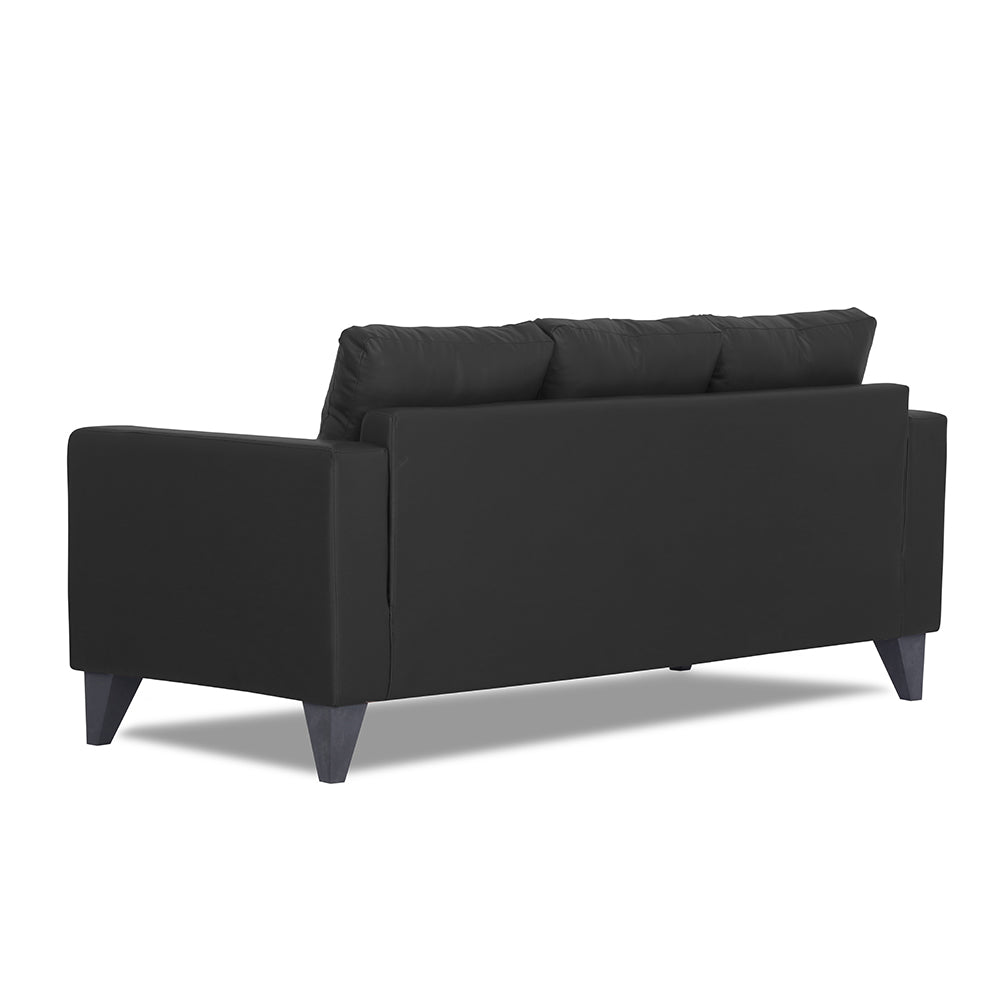 Adorn India Straight line Plus Leatherette 3 Seater Sofa (Black) (3 Year Warranty)