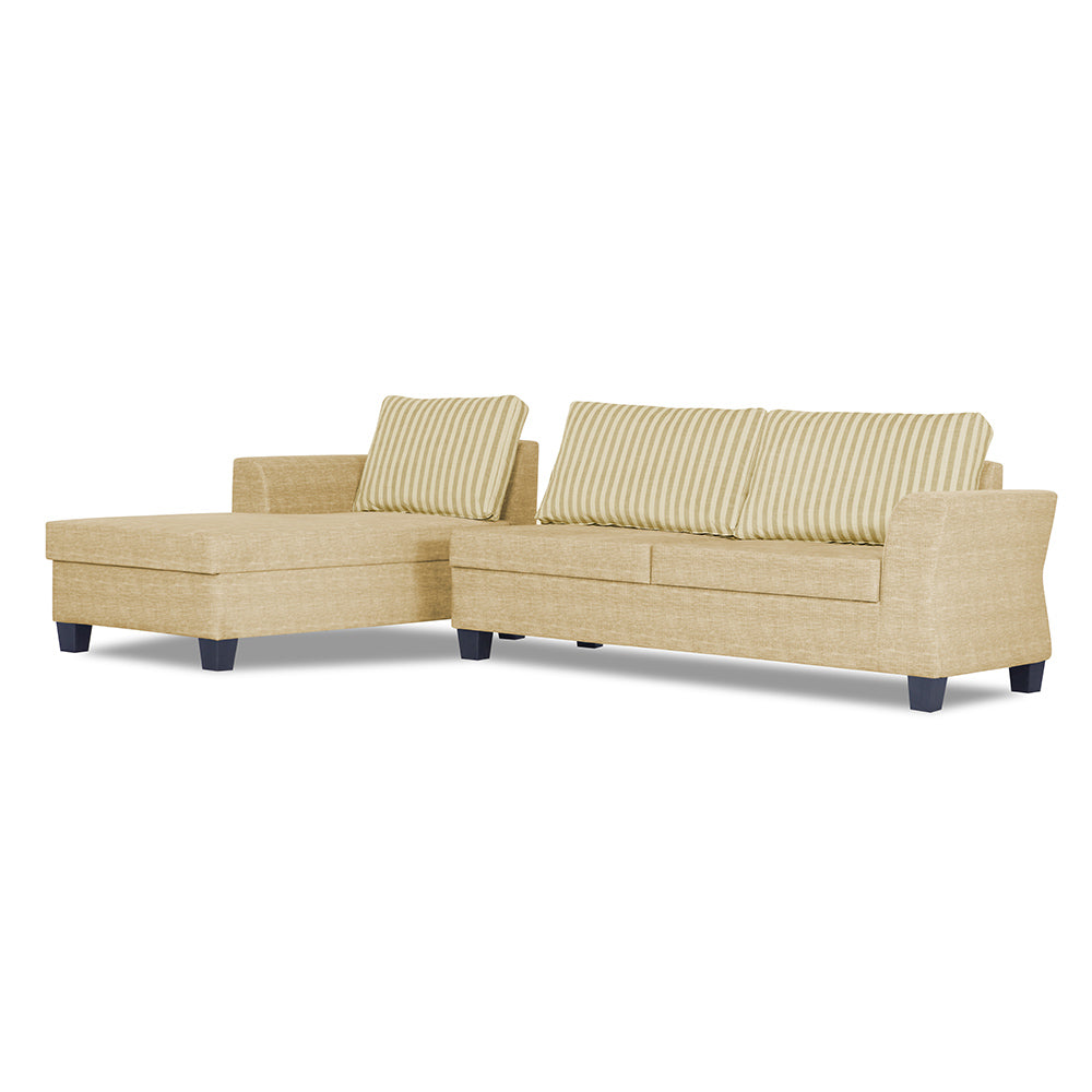 Adorn India Valencia Plus L Shape 6 Seater Sofa Set Stripes (Left Hand Side) (Beige)
