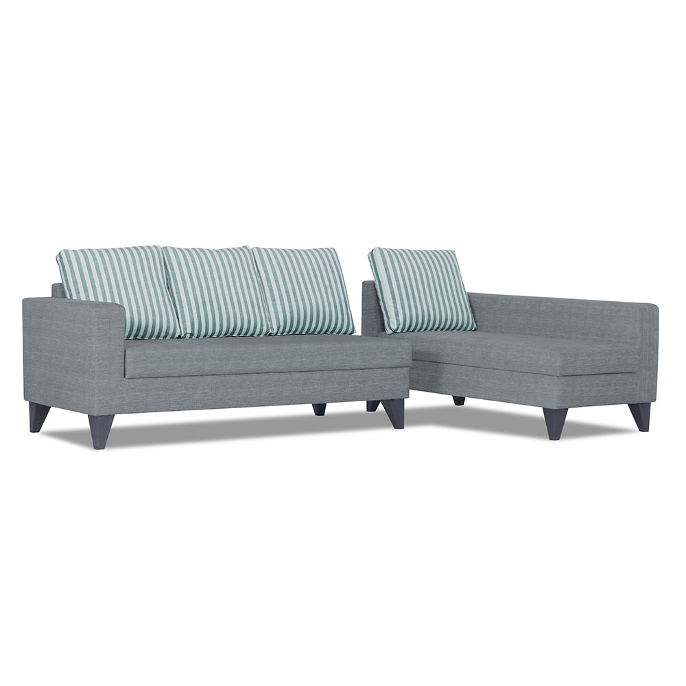 Adorn India Beetle Plus Stripes L Shape 6 Seater Sofa Set (Right Hand Side) (Grey) (3 Year Warranty)
