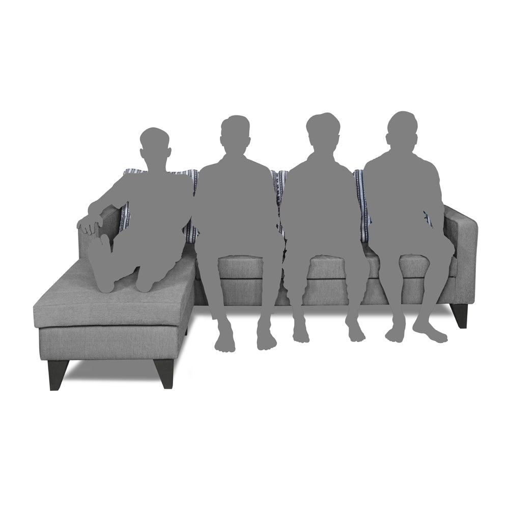 Adorn India Chandler Stripes L Shape 5 Seater Sofa Set LHS (Grey) (3 Year Warranty)