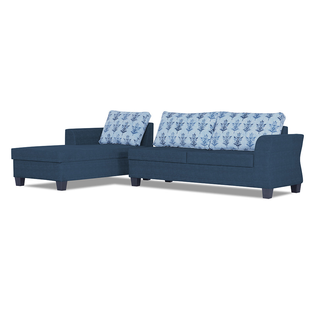 Adorn India Valencia Plus L Shape 6 Seater Sofa Set Leaf (Left Hand Side) (Blue)
