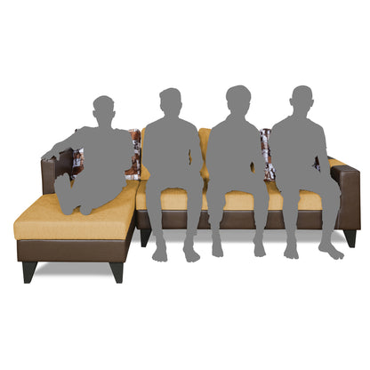Adorn India Ashley L Shape 6 Seater Sofa Set Leatherette Fabric Stripes (Left Hand Side) (Brown & Beige) (3 Year Warranty)