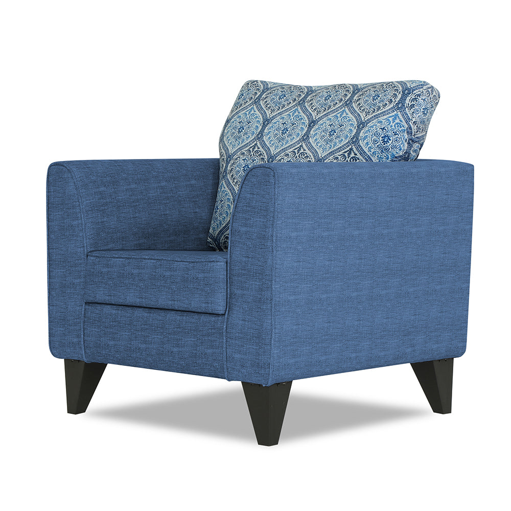 Adorn India Cortina Damask 1 Seater Sofa (Blue)