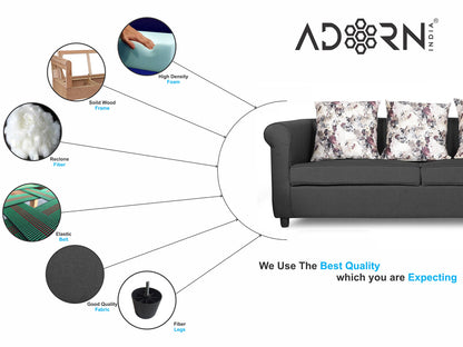 Adorn India Magnum 3 Seater Sofa (Dark Grey), Wood, Foam