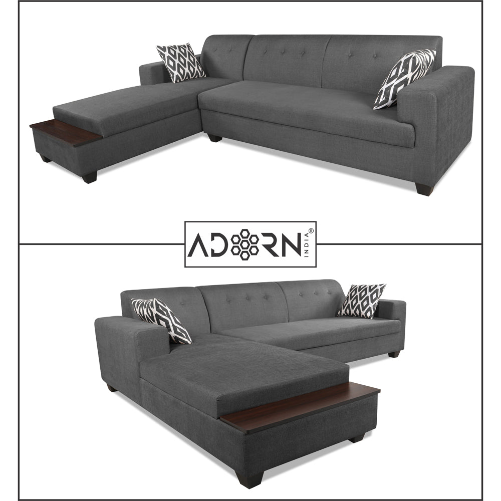 Adorn India Blazer L Shape 5 Seater Sofa Set (Left Side, Grey)
