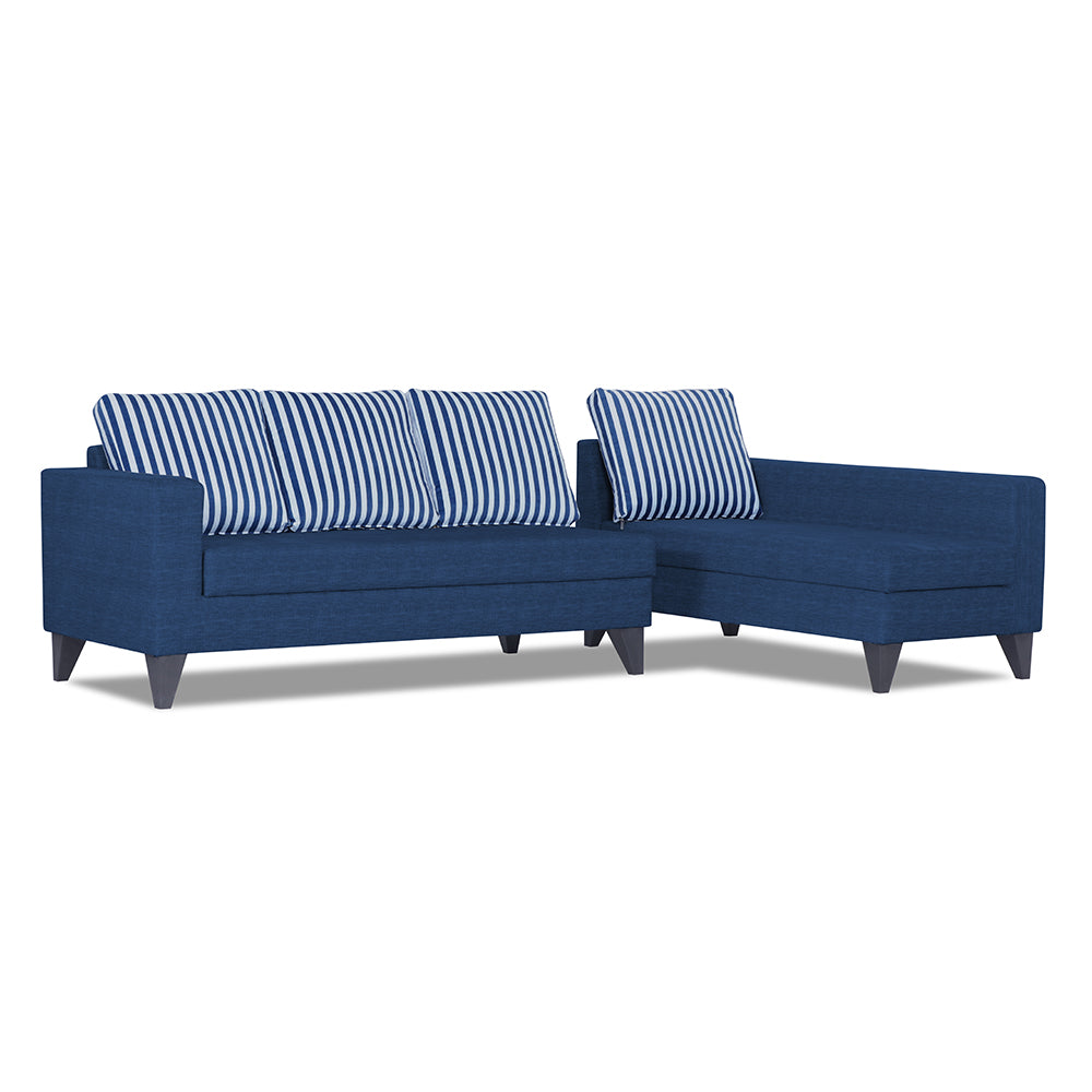 Adorn India Beetle Plus Stripes L Shape 6 Seater Sofa Set (Right Hand Side) (Blue) (3 Year Warranty)