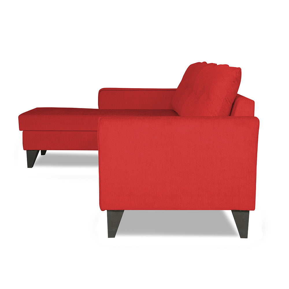 Adorn India Wood Maddox Tufted L Shape 5 Seater Sofa Set LHS (Red) (3 Year Warranty)