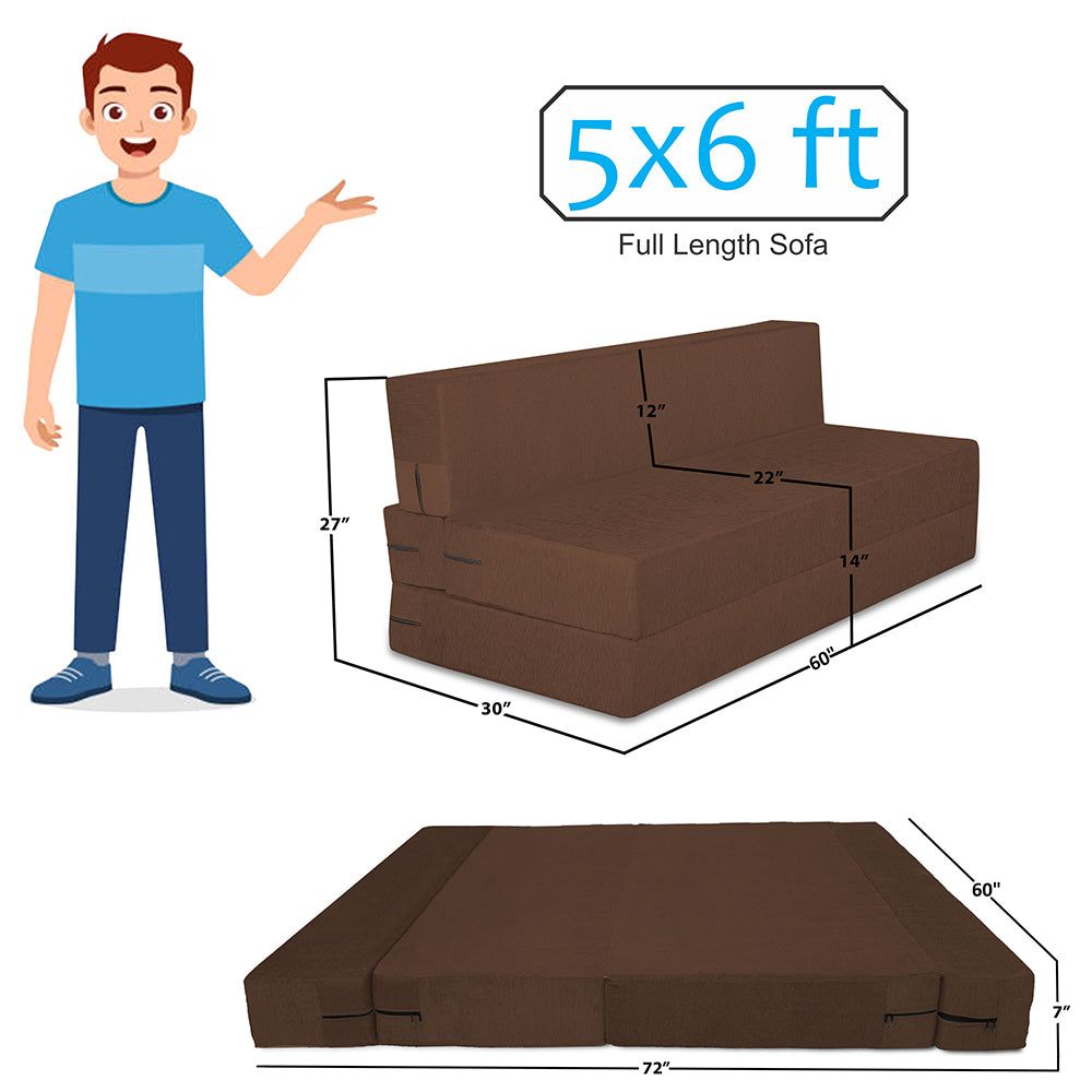 Adorn India Easy 3 Seater Sofa Cum Bed (Rhombus Pattern) Chennile Fabric - Washable Cover - Including 3 Cushion - Size 5' x 6' Ft (Brown Color) Perfect for Home & Office for Guests