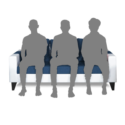 Adorn India Ashley Plain Leatherette Fabric 3 Seater Sofa (Blue & White) (3 Year Warranty)