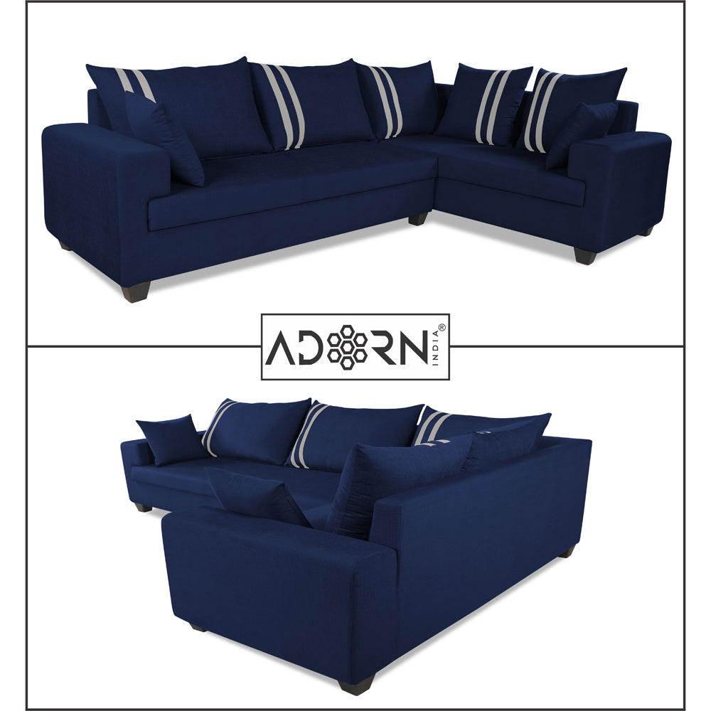 Adorn India Winston L Shape 6 Seater Sofa Set (Left Side) (Blue)